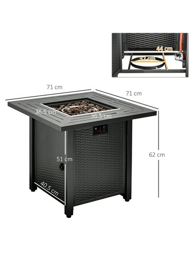 Outsunny Square Propane Gas Fire Pit Table, Black 842-260V70