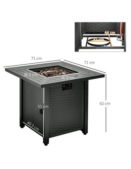 Outsunny Square Propane Gas Fire Pit Table, Black 842-260V70 - pic 41729 | FastDaddyshop