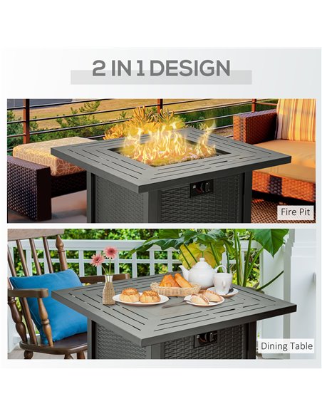 Outsunny Square Propane Gas Fire Pit Table, Black 842-260V70 - pic 41730 | FastDaddyshop
