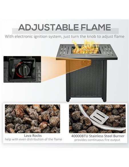 Outsunny Square Propane Gas Fire Pit Table, 40000 BTU Rattan Smokeless Firepit Patio Heater w/ Protective Cover, Lava Rocks and  - pic 41732 | FastDaddyshop