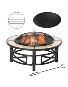 Outsunny Metal Large Fire Pit, Outdoor Firepit Bowl with Grill, Black 842-229