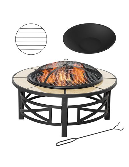 Outsunny Metal Large Fire Pit, Outdoor Firepit Bowl with Grill, Black 842-229 - pic 41736 | FastDaddyshop