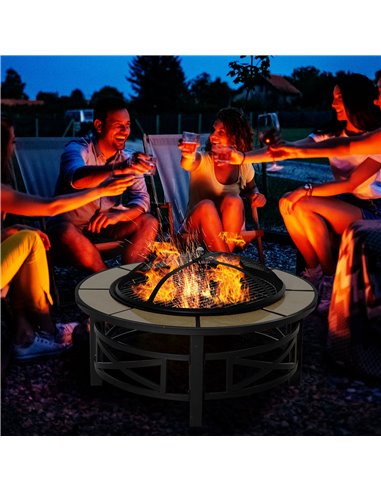 Outsunny Metal Large Fire Pit, Outdoor Firepit Bowl with Grill, Black 842-229
