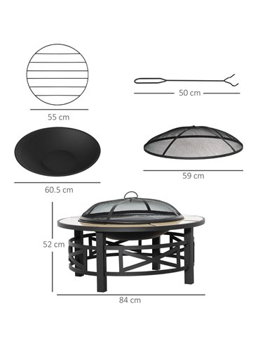 Outsunny Metal Large Fire Pit, Outdoor Firepit Bowl with Grill, Black 842-229