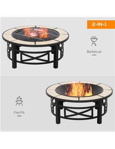 Outsunny Metal Large Fire Pit, Outdoor Firepit Bowl with Grill, Black 842-229