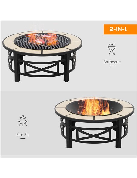 Outsunny Metal Large Fire Pit, Outdoor Firepit Bowl with Grill, Black 842-229 - pic 41739 | FastDaddyshop