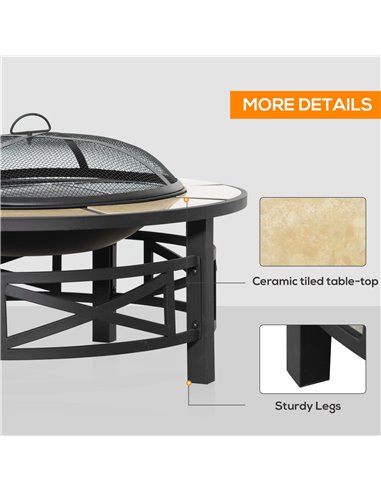 Outsunny Metal Large Fire Pit, Outdoor Firepit Bowl with Grill, Spark Screen Cover, Fire Poker for Garden, Bonfire, Patio, 84 x 