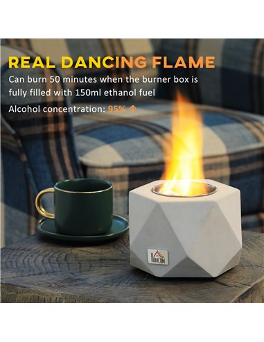 HOMCOM Tabletop Fire Pit, Indoor Fireplace 15cm Table Top Fire Pit Bowl, Alcohol Fueled Concrete Firepit, Angular Mini Fire Bowl