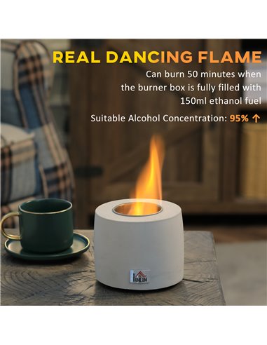 HOMCOM Tabletop Fire Pit, Indoor Fire Pit 12.5cm Table Top FirePit Bowl, Alcohol Fueled Concrete Firepit, Cylindrical Mini FireP