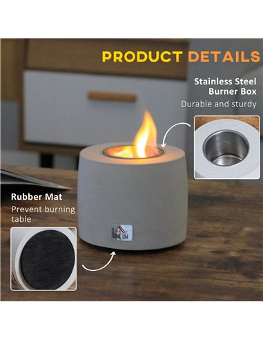 HOMCOM Tabletop Fire Pit, Indoor Fire Pit 12.5cm Table Top FirePit Bowl, Alcohol Fueled Concrete Firepit, Cylindrical Mini FireP