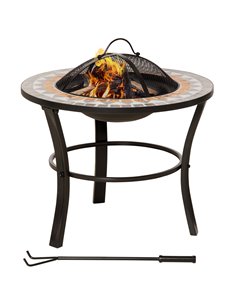 Outsunny 60cm Outdoor Fire Pit Table with Mosaic Outer, Black 842-248