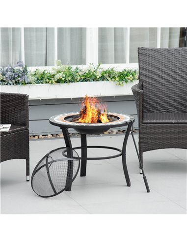 Outsunny 60cm Outdoor Fire Pit Table with Mosaic Outer, Black 842-248