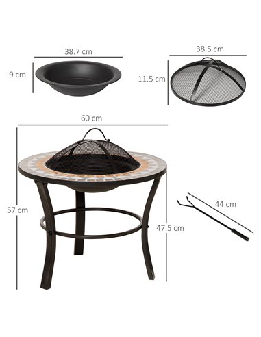 Outsunny 60cm Outdoor Fire Pit Table with Mosaic Outer, Black 842-248