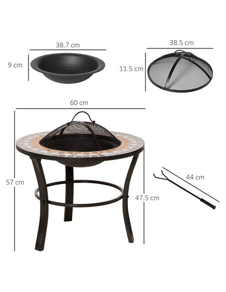 Outsunny 60cm Outdoor Fire Pit Table with Mosaic Outer, Black 842-248 - pic 41765 | FastDaddyshop