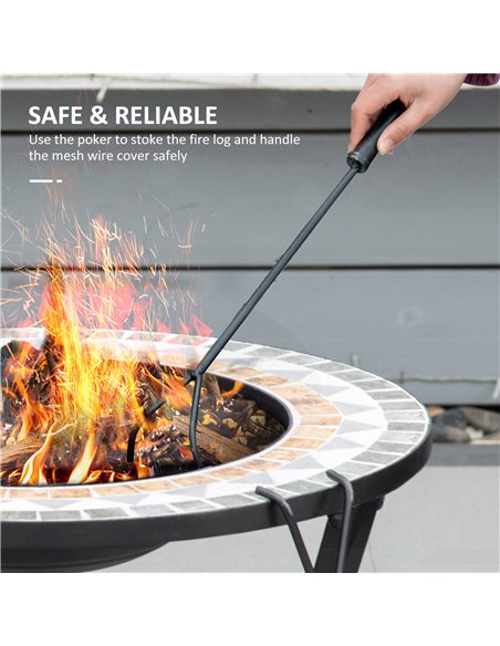 Outsunny 60cm Outdoor Fire Pit Table with Mosaic Outer, Round Firepit with Spark Screen Cover, Fire Poker for Garden Bonfire Par - pic 41768 | FastDaddyshop