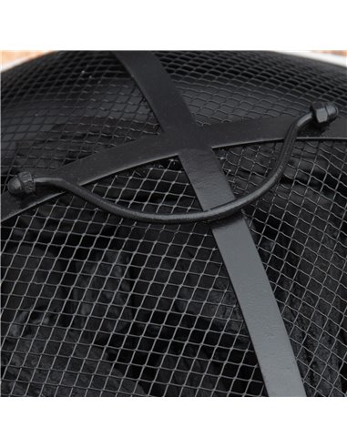 Outsunny 60cm Outdoor Fire Pit Table with Mosaic Outer, Round Firepit with Spark Screen Cover, Fire Poker for Garden Bonfire Par
