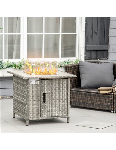 Outsunny Outdoor PE Rattan Gas Fire Pit Table, Grey 867-123V00GY