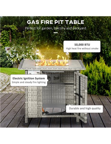 Outsunny Outdoor PE Rattan Gas Fire Pit Table, Grey 867-123V00GY