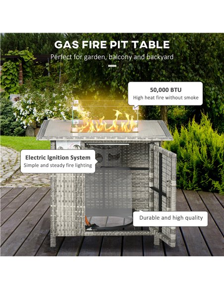Outsunny Outdoor PE Rattan Gas Fire Pit Table, Grey 867-123V00GY - pic 41775 | FastDaddyshop