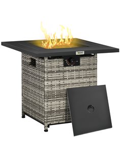 Outsunny Outdoor PE Rattan Gas Fire Pit Table, Mixed Grey 867-147V70GG