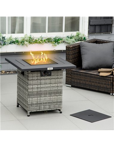 Outsunny Outdoor PE Rattan Gas Fire Pit Table, Mixed Grey 867-147V70GG