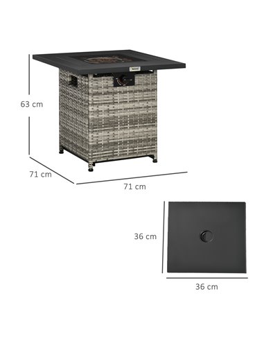 Outsunny Outdoor PE Rattan Gas Fire Pit Table, Mixed Grey 867-147V70GG