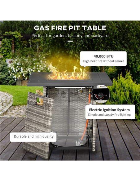 Outsunny Outdoor PE Rattan Gas Fire Pit Table, Mixed Grey 867-147V70GG - pic 41784 | FastDaddyshop