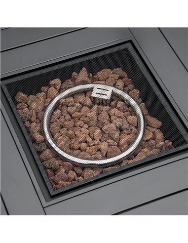 Outsunny Outdoor PE Rattan Gas Fire Pit Table, Patio Square Propane Heater with Rain Cover, Mesh Lid and Lava Stone, 40,000 BTU,