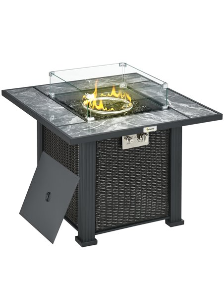 Outsunny Outdoor PE Rattan Gas Fire Pit Table, Black 867-122V00BK - pic 41799 | FastDaddyshop