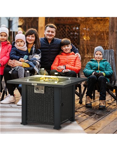 Outsunny Outdoor PE Rattan Gas Fire Pit Table, Black 867-122V00BK