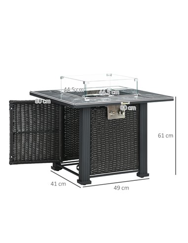 Outsunny Outdoor PE Rattan Gas Fire Pit Table, Black 867-122V00BK