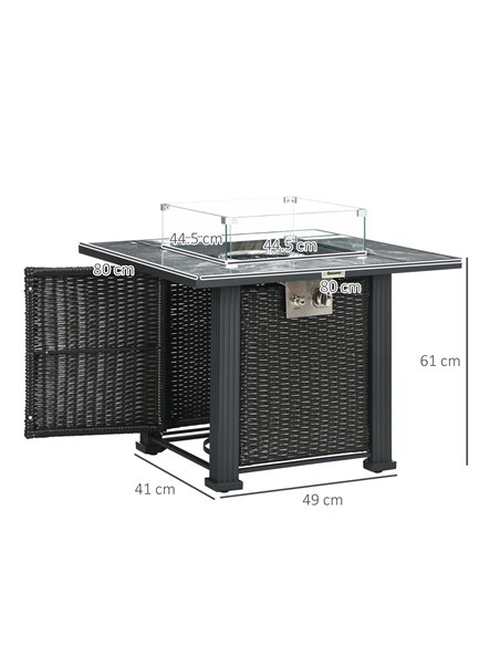 Outsunny Outdoor PE Rattan Gas Fire Pit Table, Black 867-122V00BK - pic 41801 | FastDaddyshop