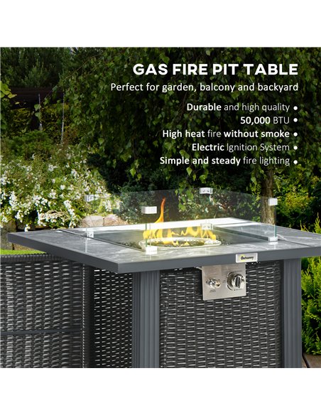 Outsunny Outdoor PE Rattan Gas Fire Pit Table, Black 867-122V00BK - pic 41802 | FastDaddyshop