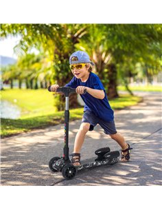 HOMCOM Kids 3 Wheel Scooter Adjustable Height w/ Flashing Wheels Music Water Spray Foldable Design Cool On Off Road Vehicle Blac