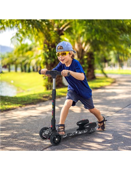 HOMCOM Kids 3 Wheel Scooter Adjustable Height w/ Flashing Wheels Music Water Spray Foldable Design Cool On Off Road Vehicle Blac - pic 4181 | FastDaddyshop