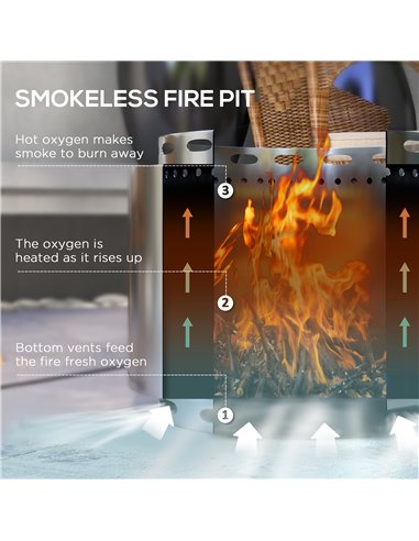 Outsunny Smokeless Fire Pit, 48.5cm Portable Wood Burning Firepit, Stainless Steel 842-337V00SR