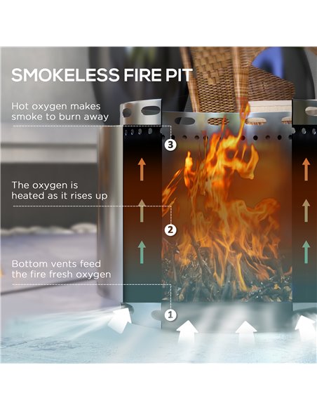 Outsunny Smokeless Fire Pit, 48.5cm Portable Wood Burning Firepit, Stainless Steel 842-337V00SR - pic 41811 | FastDaddyshop