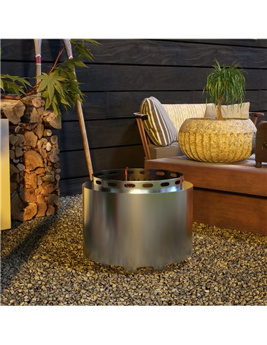 Outsunny Smokeless Fire Pit, 48.5cm Portable Wood Burning Firepit with Poker for Garden Camping Bonfire Party, Stainless Steel, 