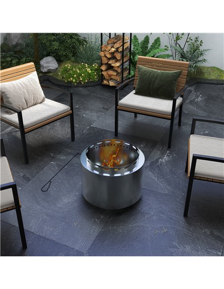 Outsunny Smokeless Fire Pit, 48.5cm Portable Wood Burning Firepit with Poker for Garden Camping Bonfire Party, Stainless Steel,  - pic 41815 | FastDaddyshop