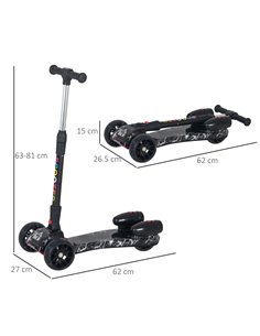 HOMCOM Kids 3 Wheel Scooter Adjustable Height w/ Flashing Wheels Music Water Spray Foldable Design Cool On Off Road Vehicle Blac 2