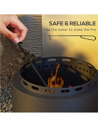 Outsunny Smokeless Fire Pit, 48.5cm Portable Wood Burning Firepit, Black 842-337V00BK