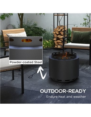 Outsunny Smokeless Fire Pit, 48.5cm Portable Wood Burning Firepit with Poker for Garden Camping Bonfire Party, Metal, Black 842-