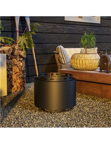 Outsunny Smokeless Fire Pit, 48.5cm Portable Wood Burning Firepit with Poker for Garden Camping Bonfire Party, Metal, Black 842-