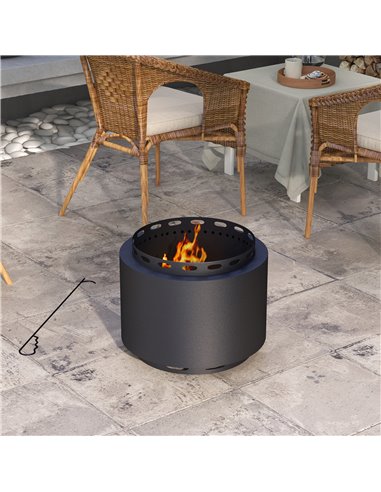Outsunny Smokeless Fire Pit, 48.5cm Portable Wood Burning Firepit with Poker for Garden Camping Bonfire Party, Metal, Black 842-
