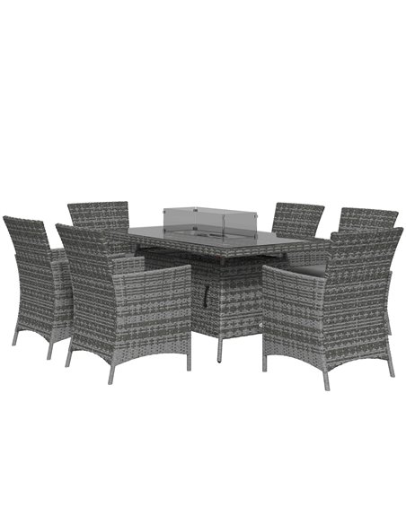 Outsunny 7 Pcs PE Rattan Dining Sets with Fire Pit Table, Mixed Grey 867-166V70GG - pic 41826 | FastDaddyshop