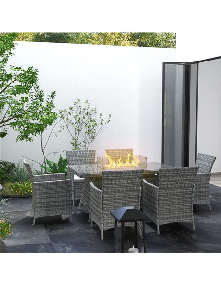 Outsunny 7 Pcs PE Rattan Dining Sets with Fire Pit Table, Mixed Grey 867-166V70GG - pic 41827 | FastDaddyshop