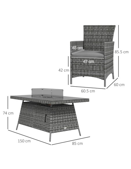 Outsunny 7 Pcs PE Rattan Dining Sets with Fire Pit Table, Mixed Grey 867-166V70GG - pic 41828 | FastDaddyshop