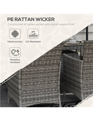 Outsunny 7 Pcs PE Rattan Dining Sets with Fire Pit Table, Mixed Grey 867-166V70GG