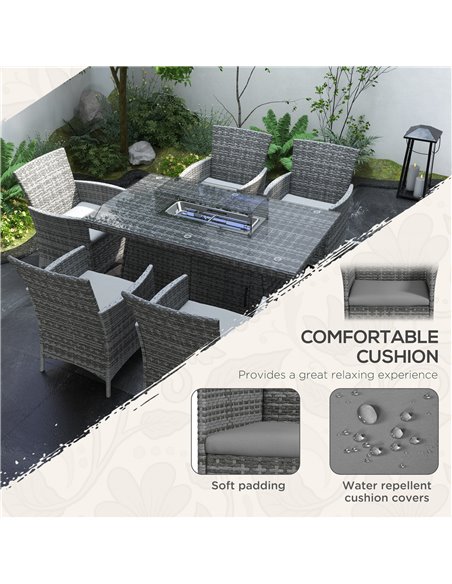 Outsunny 7 Pcs PE Rattan Dining Sets with Fire Pit Table, Mixed Grey 867-166V70GG - pic 41830 | FastDaddyshop