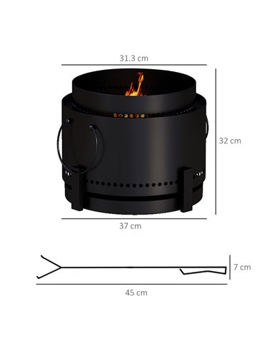 Outsunny Smokeless Fire Pit, 37cm Portable Wood Burning Firepit, Black 842-326V00BK